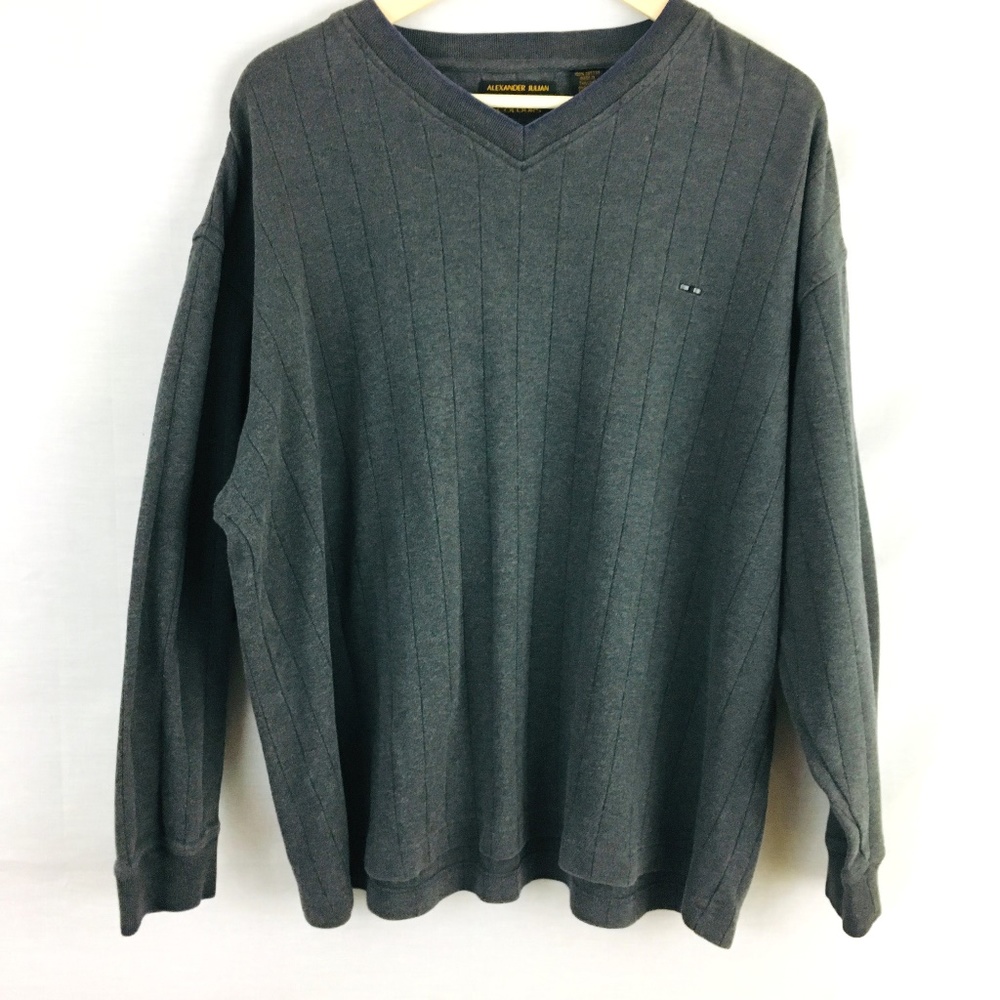Alexander Julian Gray V Neck Pullover Sweater Mens